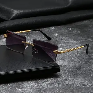 Frameless Square Sunglasses – Trendy Gold Snake Detail Fashion Eyewear, Unisex Rimless Shades with Statement Design, UV Protection for Daily Wear, Travel, Street Style & Party Looks