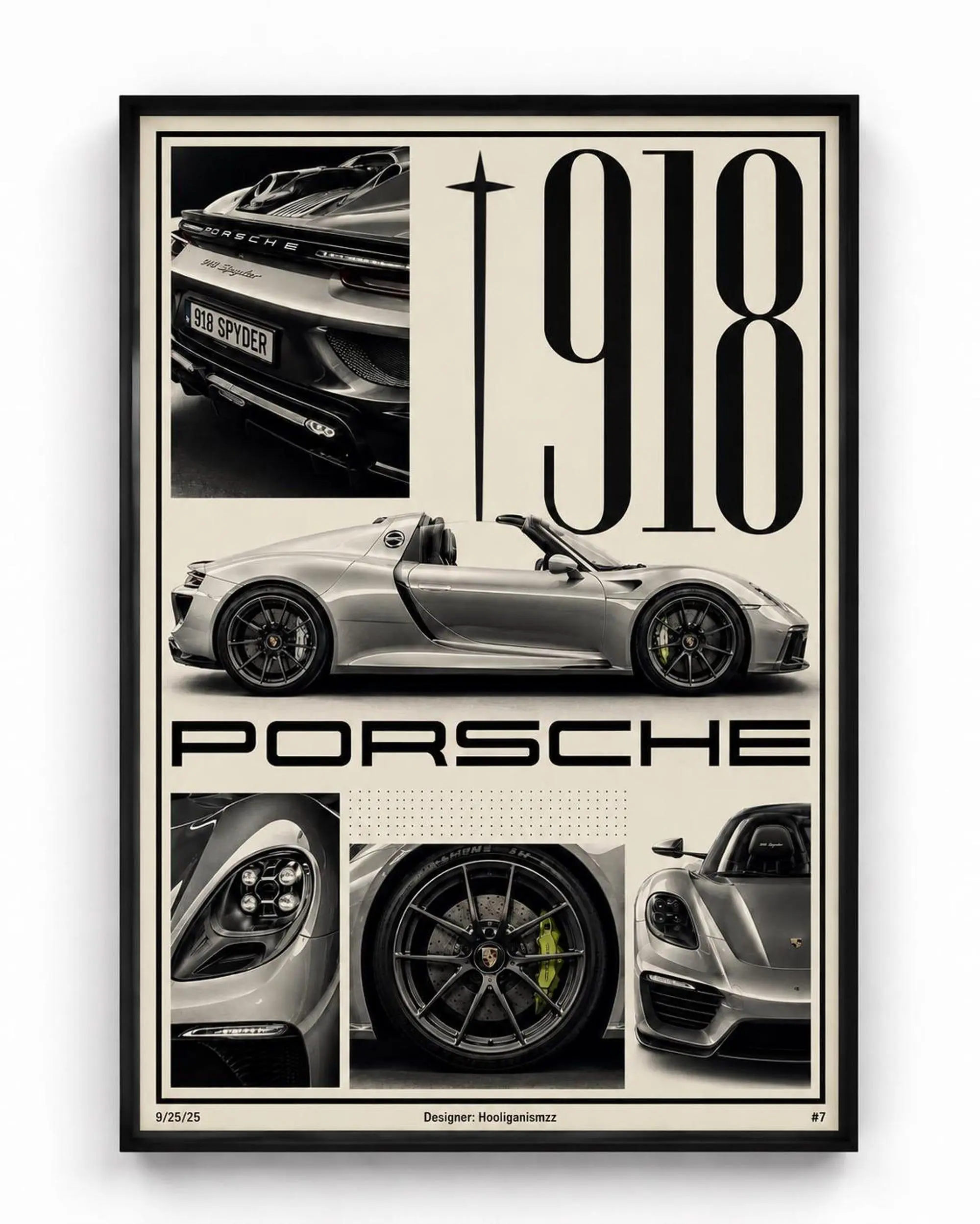 Porsche 918 Spyder Blueprint Poster, Luxury Sports Car Wall Art, Modern Garage Decor, Hypercar Print Gift