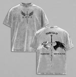 Isaiah 54:17 Bible Verse T-Shirt Washed , No Weapon Formed Christian Shirt, Sword and Angel Wings Faith Streetwear Graphic Tee, HOPE Jesus Apparel Church Outfit Gym Pump Cover