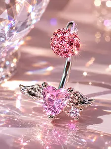 1 pc, elegant three-color heart-shaped little devil wing lip ring, shiny model with zirconium gemstones on the lip stud for women, hypoallergenic, luxurious and high-end feel, suitable for daily/occasional/festival wear, a perfect gift for summer.