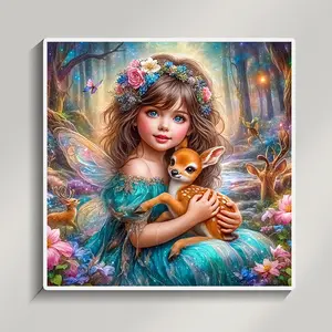 5D Full Round Diamond Painting Set Angel Girl Cartoon Fantasy Fairy Gem Inlay Cross Stitch Kit DIY Home Decoration Crafts Gift 35x35cm/13.78x13.78inch