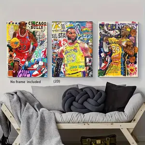 3pcs Frameless Basketball Pop Art Graffiti Sports Star Wall Decor Picture Poster And Prints Living Room Boys' Room Decor Painting Canvas Prints Kids Gift