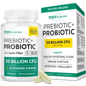 Prebiotic & Probiotic Supplement, 50B CFU, 16 Probiotic Strains, Inulin Prebiotic Fiber, Delayed Release Capsules, Gut Health Support, Non-GMO, 60 Ct (for Women & Men)