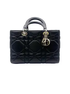 Pre-owned Dior Lambskin Tote Bags Christian Lady D Joy Black Patent Cannage Medium Size Bag DR375