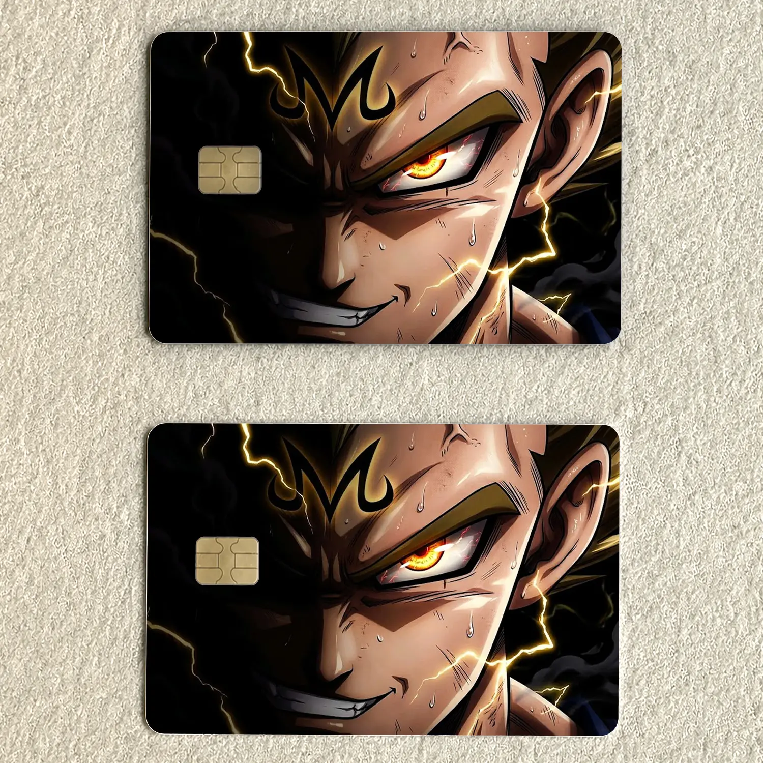 Dark Anime Warrior Credit Card Skin – Majin Inspired Lightning Eyes Debit Card Sticker, Black Gold Anime Card Cover