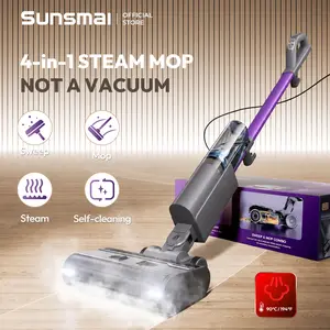 Sunsmai Chemical-Free Steam Mop | Self-Cleaning Floor Steamer for Kids & Pets | 180° Swivel Head, LED Headlights, Anti-Scaling Design for Whole House Cleaning