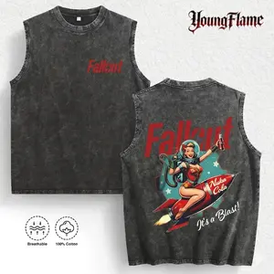 YoungFlame Fallout Acid Wash Tank Top Men | Retro Graphic Tee | Heavyweight 100% Cotton Streetwear Vest | Vintage Wasteland Aesthetic Summer 2026 everyday shirt outdoorfun short-sleeved t-shirt t-shirt gift unisex t-shirt