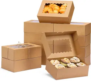 28pcs Cookie Boxes with Window, 9x6x3 Inch Brown Bakery Boxes Pastry Containers for Chocolate Covered Strawberries, Candy, Muffins, Donuts