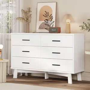Dresser for Bedroom with 6-Drawer, 47.2" Modern Chest of Drawers with Metal Handles, X-Shape Base & Adjustable Center Leg, Anti-Tip Closet Organizers and Storage