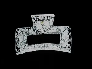 Rectangle large clear transparent white flower acrylic hair claw clip