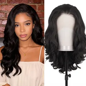 13X6 Lace Front Wavy Wig Synthetic transparent  Lace Frontal Wig Body Wave Wig with Pre Plucked Hairline for Women