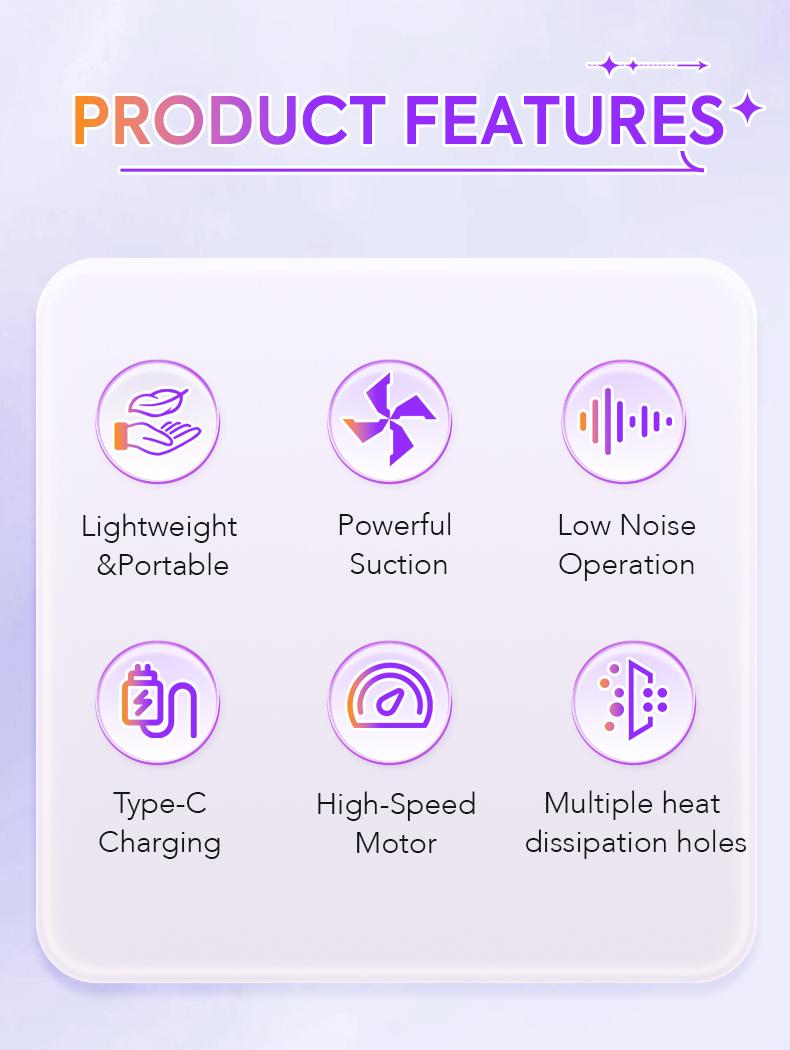 Mini Rechargeable Nail Dust Collector, 6000RPM Powerful Suction Nail Vacuum Cleaner with 10 Speed Adjustable, 2600mAh Cordless Nail Dust Extractor for Acrylic Nails, Portable Nail Salon Dust Collector for Home Use