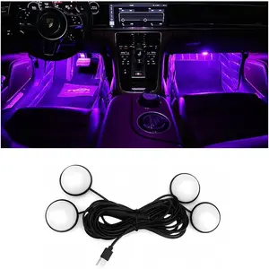 4-in-1 4-Bulb Set Ambient Lighting Car Accessory, 5V USB-Powered LED Kit with Smart App Control, Universal Fit Aesthetic Glow Interior Car Light (Pink)