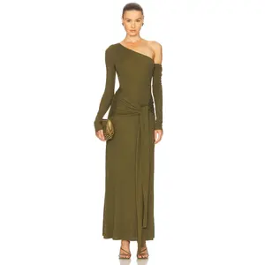 SEVEN WONDERS Bianca One Shoulder Maxi Dress in Army Green