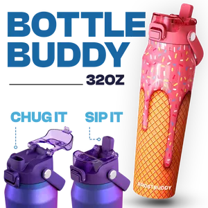 Bottle Buddy - Dual Function lid Water Bottle - Stainless Steel - Double Wall Insulated