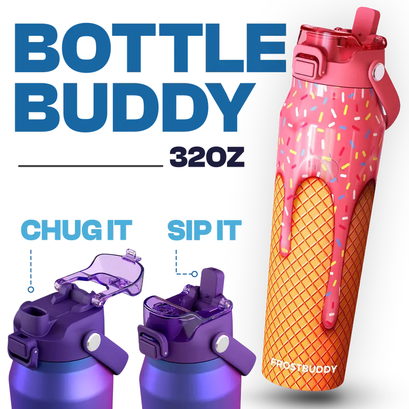 Bottle Buddy - Dual Function lid Water Bottle - Stainless Steel - Double Wall Insulated