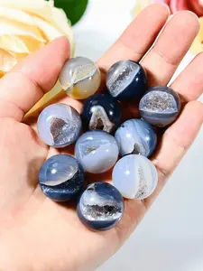 Natural Crystal Mini Agate Geode Sphere, 5 Counts/set Beautiful Smile Ball, Reiki Gemstone, Spiritual Crystal, Mini Home Decoration
