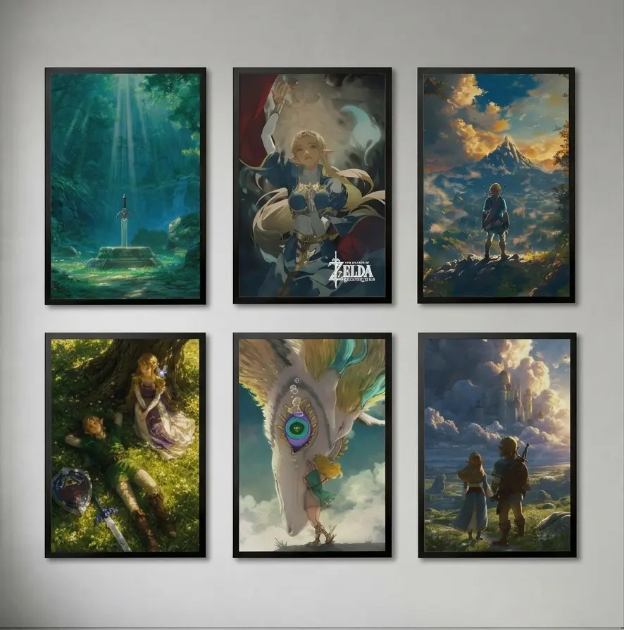 Zelda Breath of the Wild Poster Tears of the Kingdom Wall Art Canvas Print for Game Room Decor, Premium Eco-Friendly Materials, Available in Black Framed, Gallery Wrapped Canvas or Framed-less Poster