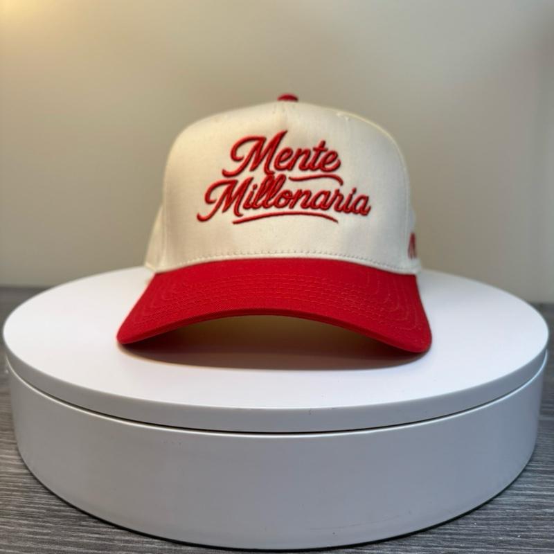 Mente Millonaria Hat - Natural & Red Trucker Cap with Embroidered Logo for Men and Women