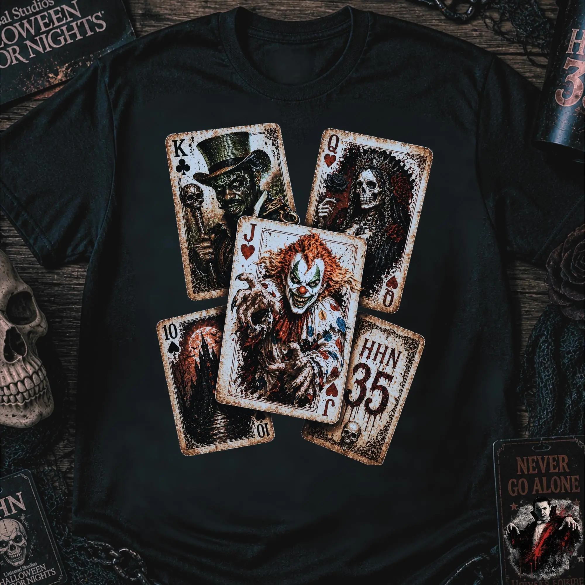 [Sale Up To 50%] HHN Jack Clown, Oddfellow Playing Cards T-Shirt Horror Card Deck Tee, Graphic Streetwear T-shirt