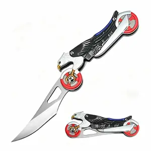 Creative Eagle Head Artistry Pocket Knife - Custom-Inspired Folding Utility Blade, Aesthetic Metal Handle with Unique Wheel Pivot Design, 10cm C04 EDC Tool for Hiking, Hunting, Fighting, Outdoor Enthusiasts
