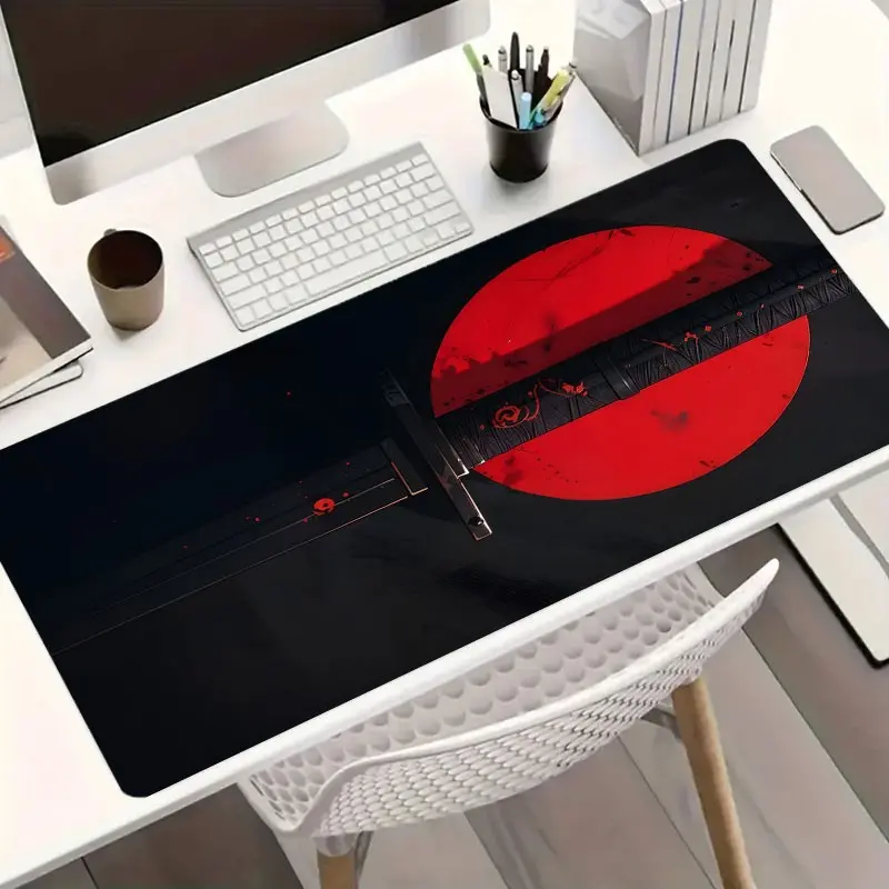 1pc Japanese Katana Red Sun Large Gaming Mouse Pad, Samurai Bushido Extended Desk Mat,Office Desk Accessories Non-Slip Stitched Edge Computer Mat ,Rubber Base Laptop Keyboard Pad for Home Office & Gamer,Durable and Spill-Resistant,Ideal Gift