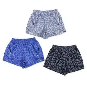 SS0466 Chic Meets Comfort:  Blue Leopard Yoga Shorts Summer Gym Essential Girls Sports Shorts