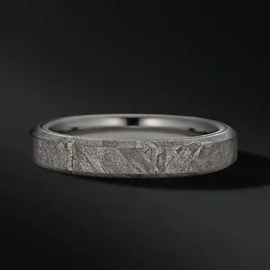 Real Muonionalusta Meteorite Ring with Tungsten – 4mm Comfort Fit Wedding Ring Highly Durable Tungsten Band FREE ENGRAVING