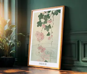 Cherry Blossom Pink Wall Art Japanese Wall Art Floral Print Wabi Sabi Art Sage Green Poster japandi Wall Art