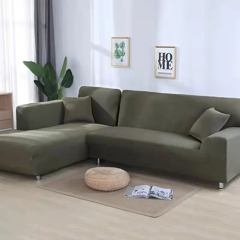Solid Color 1/2/3/4 Seat Sofa Cover Stretch Milk Silk Fabric Couch Covers for Living Room Sectional Corner Settee Slipcovers 1PC