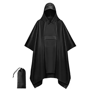 Extra Thick Hooded Rain Poncho Double Layer Waterproof Raincoat Jacket for Men Women Adults Windproof Design for Outdoor Camping Hiking Emergency
