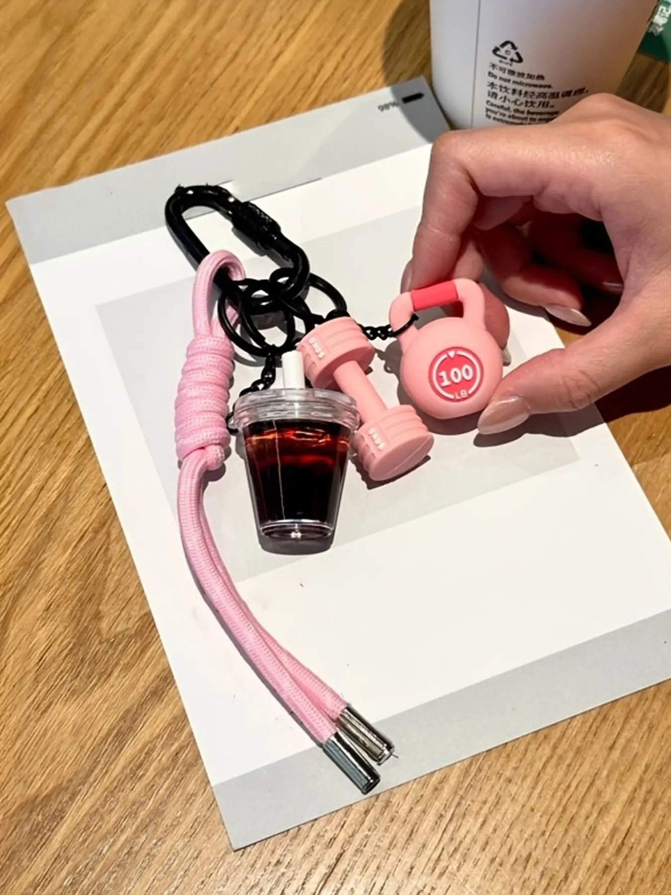 Fitness-Style Coffee Cup Keychain, Aesthetic Keychain, Stylish Keychain, Mini Dumbbell 'coffee Cup' Design, Comes With A Strap And Clasp For Hanging On Bags Or Keys, A Small Accessory For Commuting Or Gym Outfits, Trendy Accessory