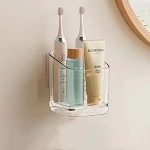 1 Large Capacity Bathroom Wall-Mounted Storage Box | Transparent Plastic Organizer for Toothbrushes, Toothpaste, Razors, and Toiletries, No-Drill Installation