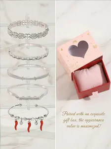 Gold plated five piece bracelet gift box set, cute red strawberries and chili peppers, durable and non fading, stylish and atmospheric, the first choice for gift giving