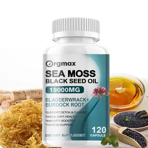 SEA MOSS & BLACK SEED OIL 19000MG | Bladderwrack + Burdock Root | Supports Detox, Cleanse, Skin & Joint Health, Immunity Booster, Thyroid Support | 120 Capsules | Non-GMO, Gluten-Free, Natural Ingredients Healthcare Fitness Dietary Vitamin