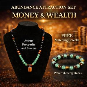Money Attraction Necklace+ Bracelet With Green Aventurine & Tiger Eye Pendant Healing Crystal Stone ，Anniversary, Vacation &Theme Parties Jewelry Charms Abundance Crystal bracelet，Long Chain，Sweater chain，Ideal Gift Jewelry for Men and Women