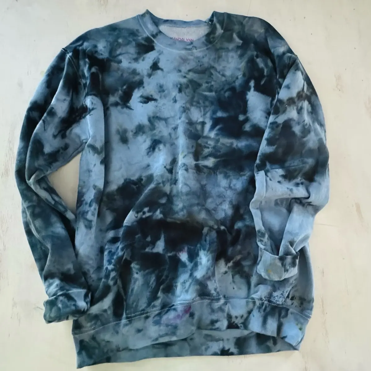 Blue Ice Dyed Sweatshirt, Soft Unisex Crewneck, Pullover Blue Tie Dye Womenswear Comfort, Unique Tie Dye Clothing