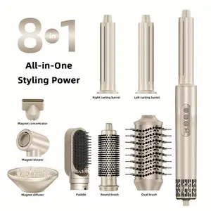 8 in 1 Hair Styler & Hair Dryer Brush Blow Dryer 110 000 RPM High-Speed Hot Brush Styler And Auto Wrap Curlers Ionic for Smoothing Straightening Curling Volumizing Drying Champagne Cordless Hair Straightener Hair Crimper Iron Styling Kit Hair Styling Tool