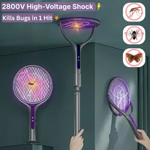 New Arrival Retractable Extended Electric Fly Swatter Racket, Mosiller 2-In-1 Smart Bug Zapper And Power Take Off Generators with USB Rechargeable Base, Powerful Trap Lamp And Fly Killer for Home, Bedroom