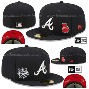 New Era Atlanta Braves 59FIFTY Fitted Cap – Black Flat Brim Baseball Hat with White Embroidered “A” Logo, Red Undervisor and Premium Side Patch Details