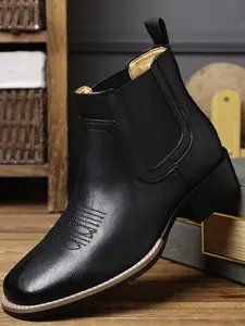 Chelsea Cowboy Boots Men Square Toe Western Style Classic Casual Work Ankle Boots, Comfortable & Durable Footwear for Everyday Wear