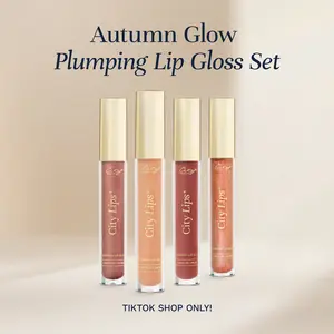 City Beauty Autumn Glow Plumping Lip Gloss Set – 4 Hydrating Gloss Shades | Plum Springs, Nude, Crimson & Sparkling Cider | Volumizing, Hydrating & Line-Smoothing Formula