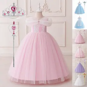 3-8Y with Crown Magic Wand Pink Sequins 085 Cartoon Cosplay Costume Fancy Carnival Kids Clothes Performance Princess Theme Party Holiday Girls Ball Gown Children Cocktail Dress
