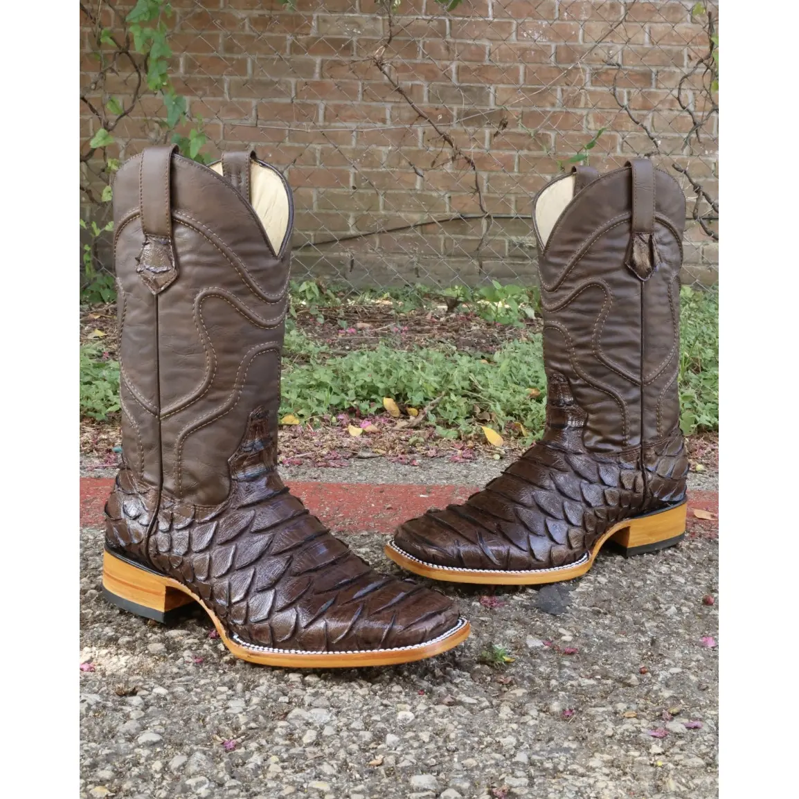 LR: Men Print Jumbo Python Brown Square Toe Boots