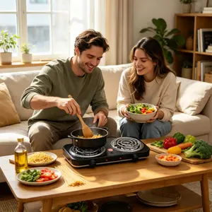Adjustable Temperature Double Burner Electric Hot Plate 2000W 16.5"×7.87" Multi‑Purpose Portable Cooktop Small Kitchen Appliance for Daily Household Outdoor Use