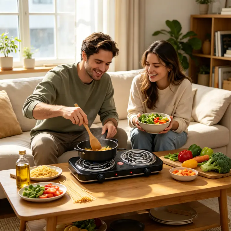 Adjustable Temperature Double Burner Electric Hot Plate 2000W 16.5"×7.87" Multi‑Purpose Portable Cooktop Small Kitchen Appliance for Daily Household Outdoor Use