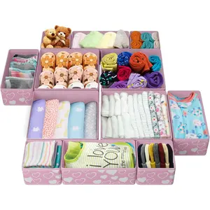 Drawer Organizer for Clothing - Pink with White Hearts | 12-Pack | Foldable |  Storage