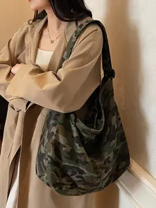 2026 New Camouflage Canvas Tote Bag, Unisex Large Capacity Multifunctional Crossbody Bag, Adjustable Strap, Ideal for Commuting, Shopping, Travel, Canvas Shoulder Bag