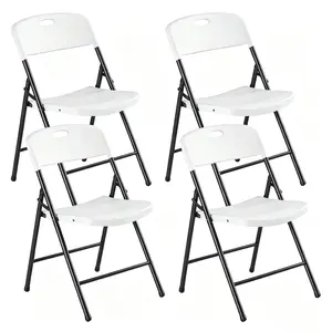 Heavy-Duty Plastic Folding Chair - Ergonomic Back, 330 Lbs Weight Capacity, Stackable, Portable for Home, Party Use (Indoor Living Room Furniture)