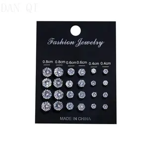 Men's Cubic Decor Stud Earrings Set of 24 Sparkling Stones for Daily Party Gift Trendy Minimalist Fashion Jewelry Yellow Gold